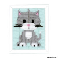 Vervaco stretchsteek borduurpakket "Grijze kitten", borduurmotief getekend