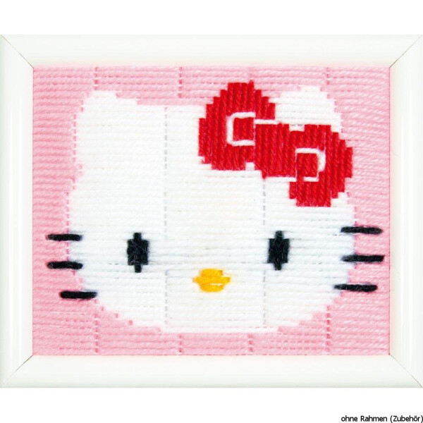 Vervaco stretchsteek borduurpakket "Hello Kitty pink", borduurmotief getekend