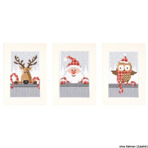 Поздравительные открытки Vervaco "Друзья Рождества", набор из 3 штук, счетный крест
