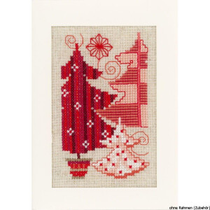 Vervaco wenskaarten "Christmassy in red", set van 3, telpatroon