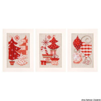 Tarjetas de felicitación de Vervaco "Christmassy en rojo", set de 3, patrón de conteo