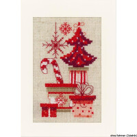 Tarjetas de felicitación de Vervaco "Christmassy en rojo", set de 3, patrón de conteo
