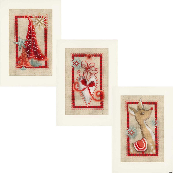 Vervaco Grußkarten "Weihnachtssymbole", 3er Set, Zählmuster