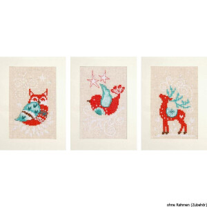 Поздравительные открытки Vervaco "Зима", набор из 3 штук, счетный крест