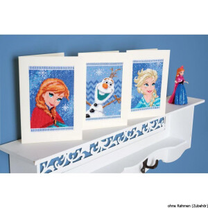 Cartes de voeux Vervaco Disney "Elsa, Olaf et Anna", lot de 3, avec motif de comptage