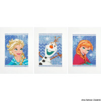 Поздравительные открытки Vervaco Disney "Эльза, Олаф и Анна", набор из 3 штук, счётная схема