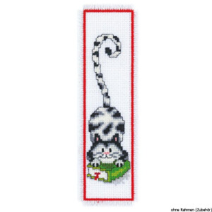 Vervaco Bookmark counted cross stitch kit Cat and book, DIY