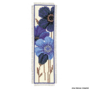 Vervaco Bookmark counted cross stitch kit Blue anemones, DIY