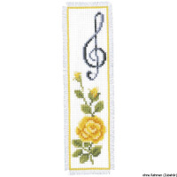 Vervaco Bookmark counted cross stitch kit Rose with treble clef, DIY