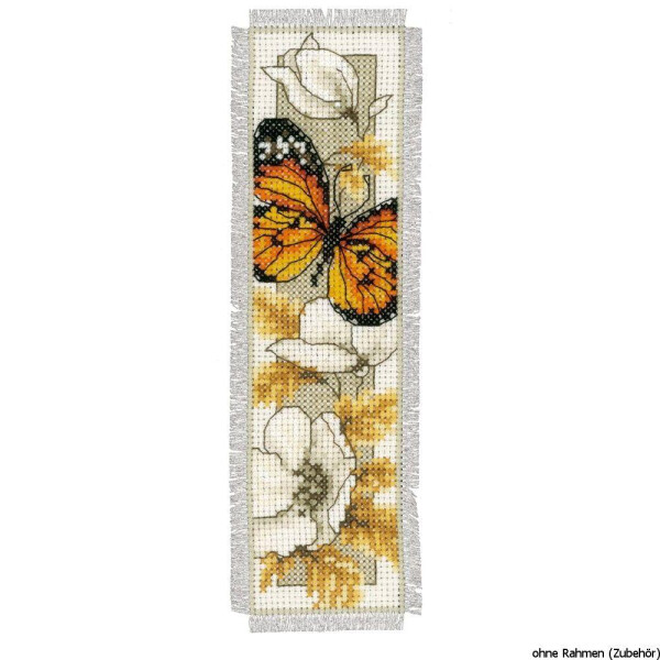Vervaco Bookmark counted cross stitch kit Butterfly on flowers IV, DIY