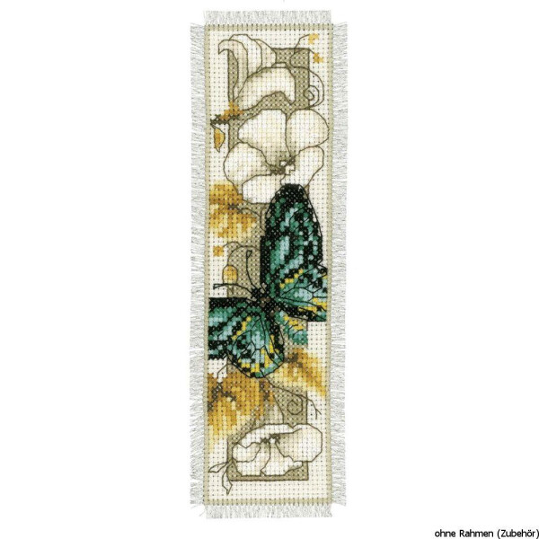 Marcador de libros Vervaco "Mariposa verde en las flores", patrón de conteo