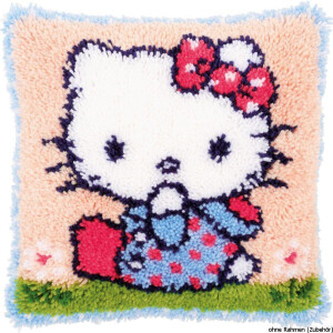 Vervaco Latch hook kit cushion Hello Kitty on the grass, DIY