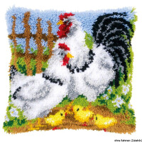 Auslaufmodell Vervaco Knüpfkissen "Hühnerfamilie auf dem Bauernhorf"