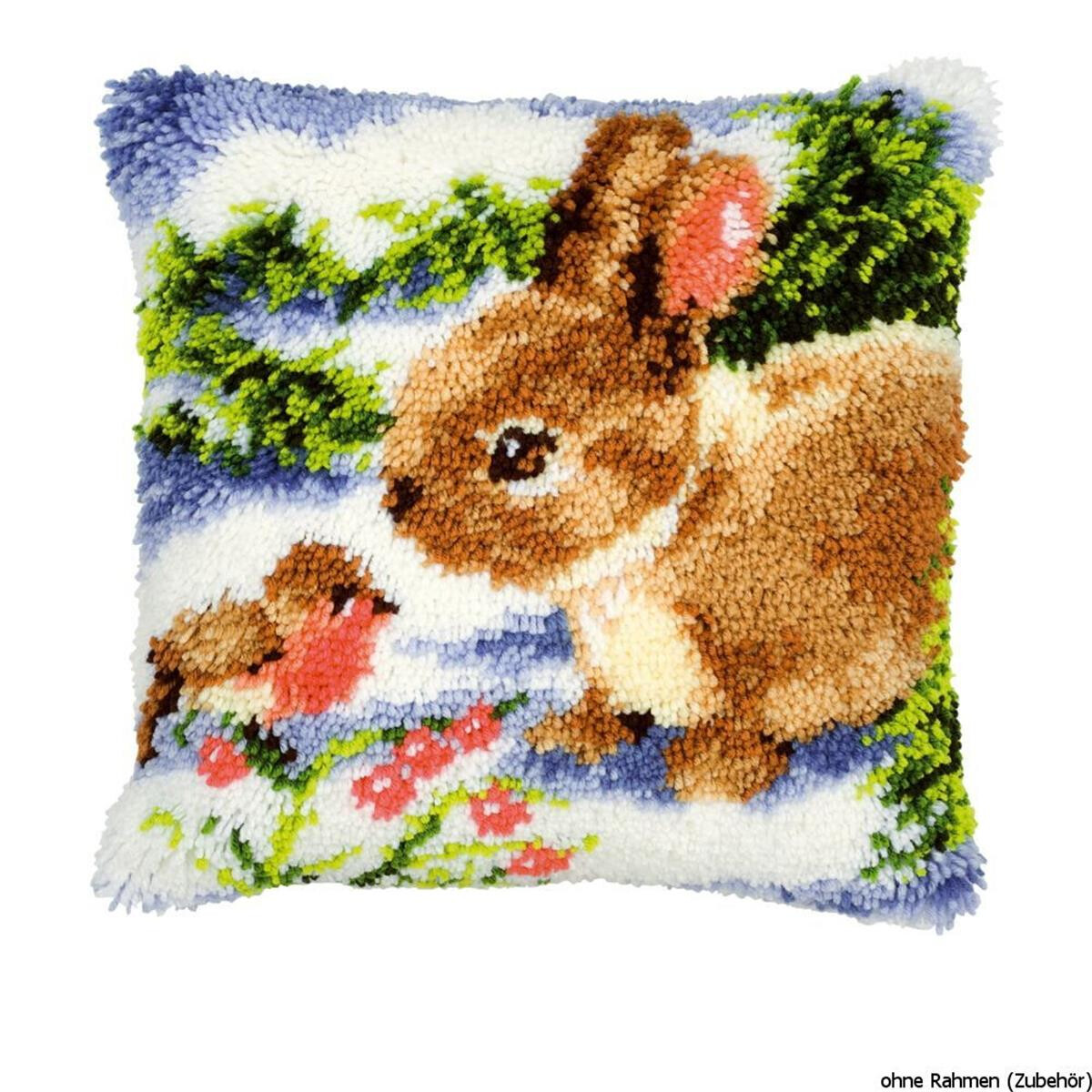 Vervaco Latch hook kit cushion Bunny with bird in the...
