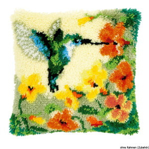 Vervaco Latch hook kit cushion Hummingbird and flowers, DIY