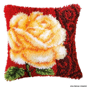 Vervaco Latch hook kit cushion White rose, DIY