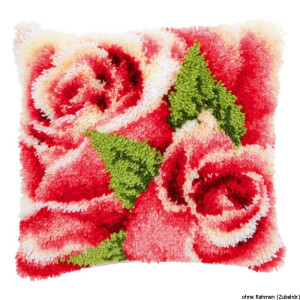 Vervaco Latch hook kit cushion Pink rose and rosebud I, DIY