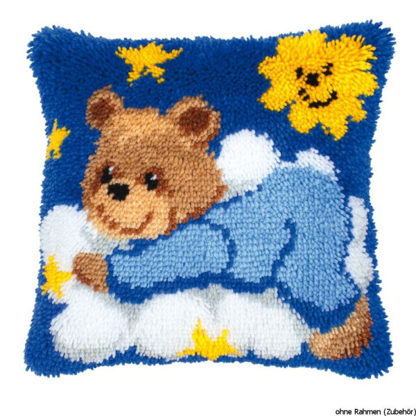 Vervaco Latch hook kit cushion Blue bear cub on cloud, DIY