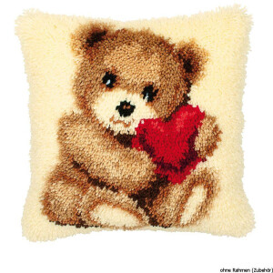 Vervaco Latch hook kit cushion Bear cub with heart, DIY