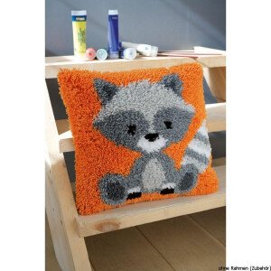 Vervaco Latch hook kit cushion Raccoon, DIY