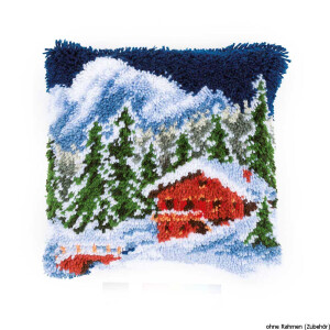 Vervaco Latch hook kit cushion Winter mountains, DIY