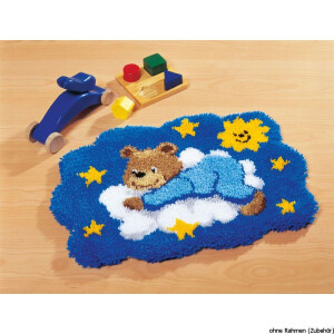 Vervaco Latch hook shaped carpet kit Blue bear on cloud, DIY