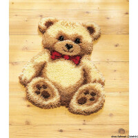 Vervaco Latch hook shaped carpet kit Brown bear with red bow, DIY