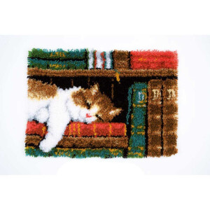 Vervaco Latch hook rug kit Cat on bookshelf, DIY