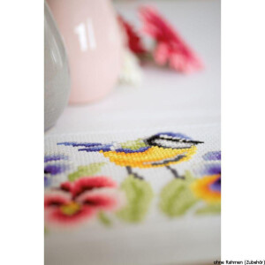 Vervaco Aida tablecloth stitch embroidery kit kit Bird & violets, counted, DIY