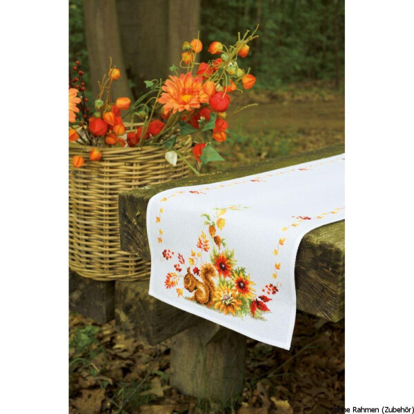 Vervaco Aida table runner stitch embroidery kit Squirrel in autumn, counted, DIY