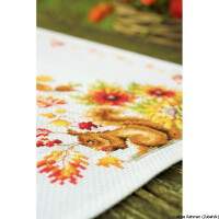 Vervaco Aida table runner stitch embroidery kit Squirrel in autumn, counted, DIY