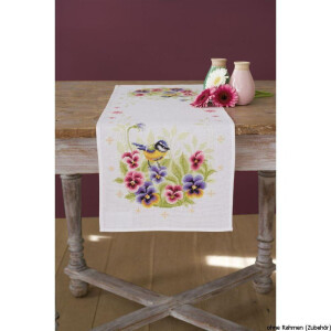 Vervaco table runner "Blue tit and pansy",...
