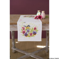 Vervaco Aida table runner stitch embroidery kit Birds & violets, counted, DIY