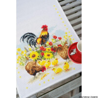 Vervaco Aida table runner stitch embroidery kit Cock-a-doodle-doo, counted, DIY