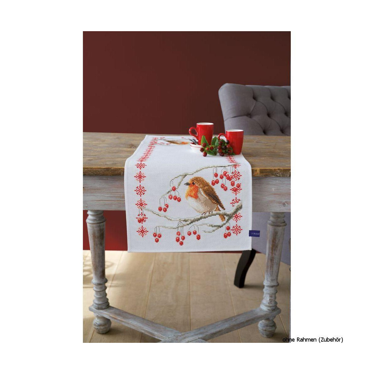 Vervaco Aida table runner stitch embroidery kit Robin,...