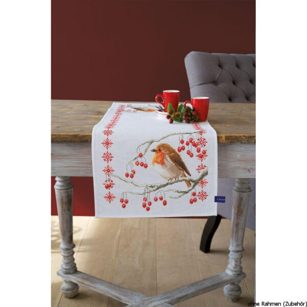 Vervaco Aida table runner stitch embroidery kit Robin, counted, DIY