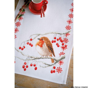 Vervaco Aida table runner stitch embroidery kit Robin,...
