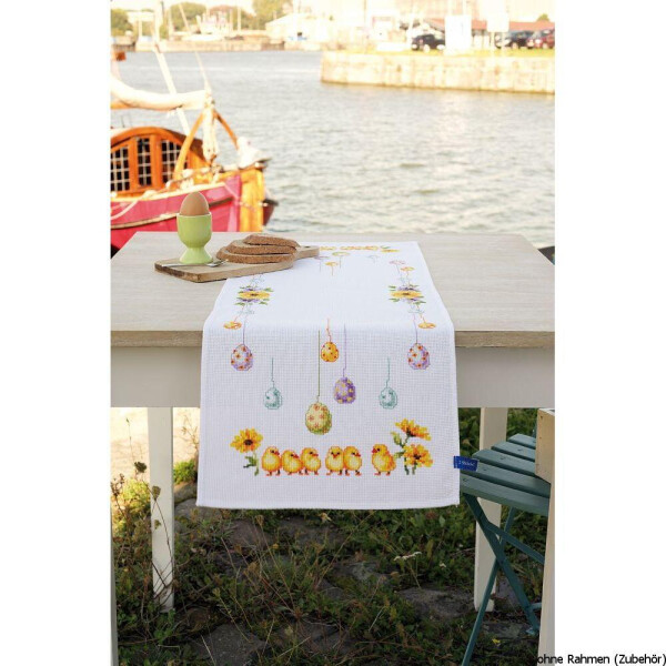 Vervaco Aida table runner stitch embroidery kit Chicks and eggs, counted, DIY