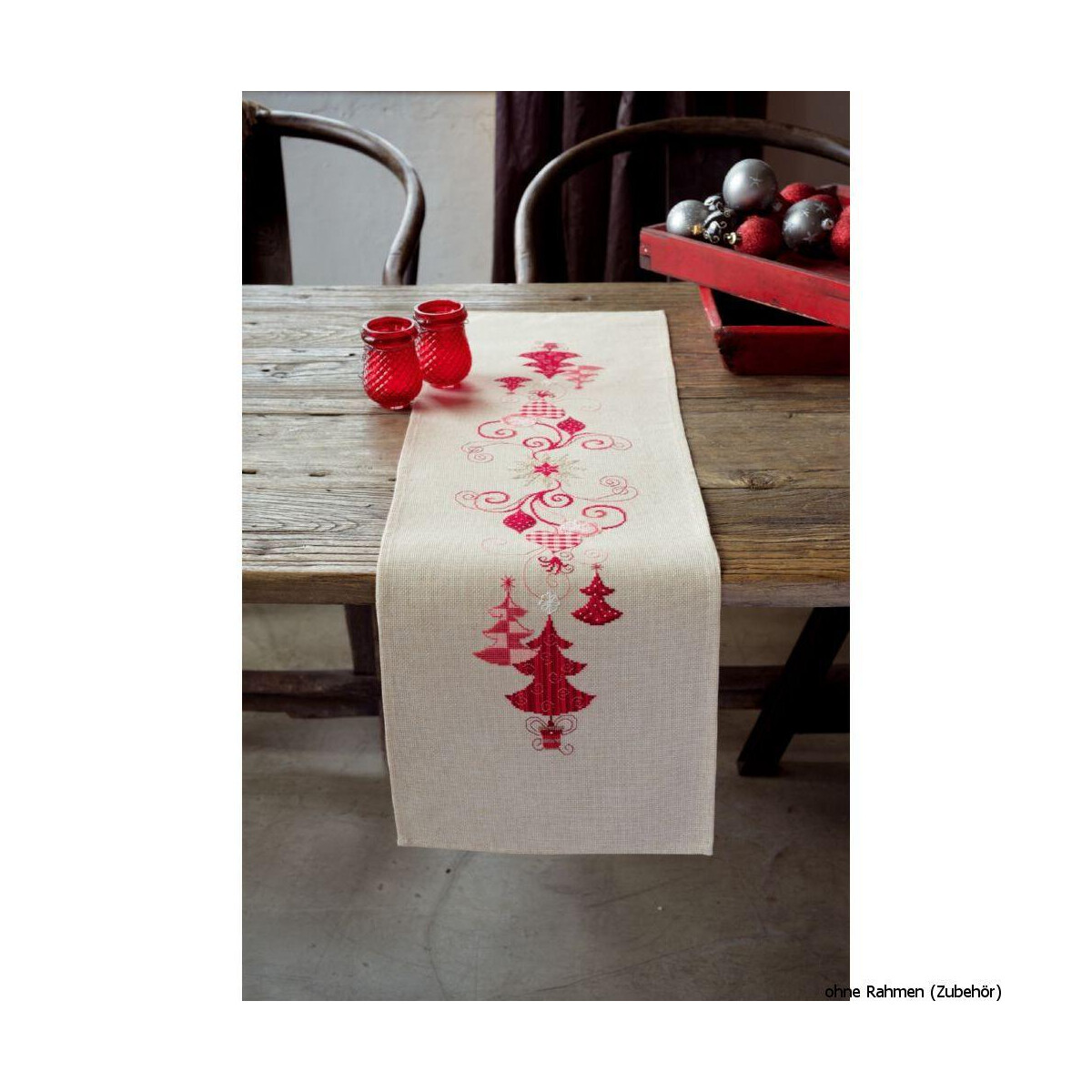 Vervaco table runner "Christmassy in red",...