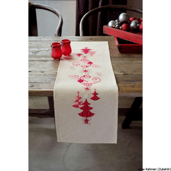 Vervaco table runner stitch embroidery kit Red Christmas decorations, counted, DIY