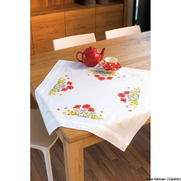 Vervaco tafelkleed "Wilde lentebloemen", borduurmotief getekend
