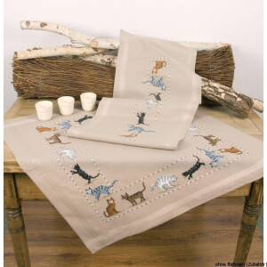 Vervaco tablecloth stitch embroidery kit kit Cats of all colours, stamped, DIY