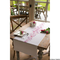 Vervaco Table runner stitch kit Pink and purple phantasy, stamped, DIY