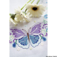 Stopgezet model Vervaco PartnerTafelloper "De mooiste vlinders", borduurmotief voorgetekend