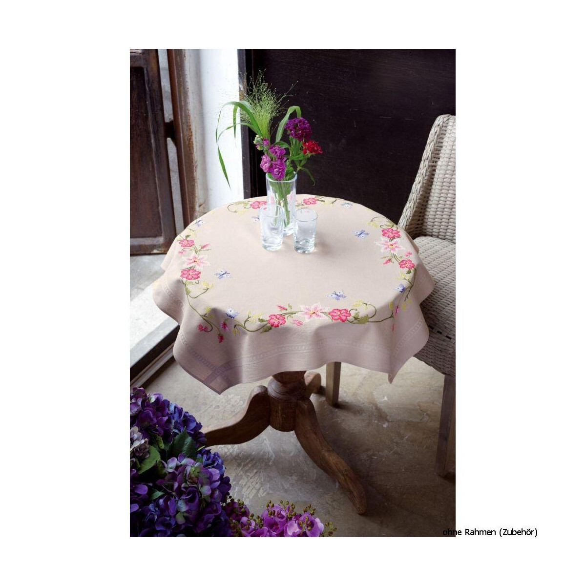 Vervaco tafelkleed "Roze bloemen met vlinders",...