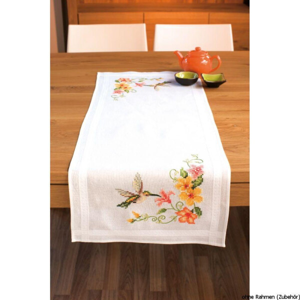 Vervaco table runner stitch embroidery kit Hummingbird, stamped, DIY