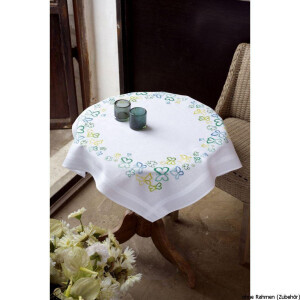 Vervaco tafelkleed "Vlinders in groene tinten", borduurmotief getekend