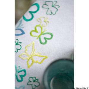 Vervaco tablecloth stitch embroidery kit kit Butterflies in green tones, stamped, DIY