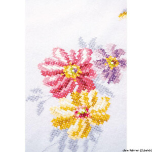Auslaufmodell Vervaco Tischdecke "weiß Bunte Blumen", Stickbild vorgezeichnet
