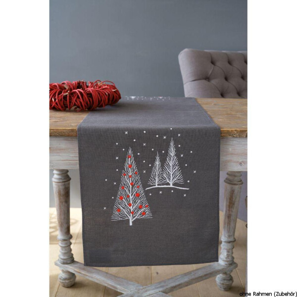 Vervaco Camino de mesa largo impreso "Árboles de Navidad", patrón de bordado dibujado